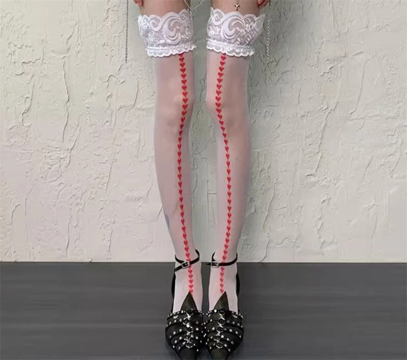 Calcetines Kawaii Lolita Corazón Hasta la Rodilla Japoneses Sobre la Rodilla Juegos con disfraces Foto 4 de 4