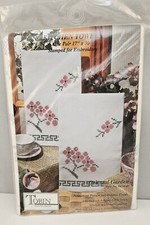 Tobin Vtg Stamped Embroidery CrossStitch Kitchen Towel Set - Oriental Garden