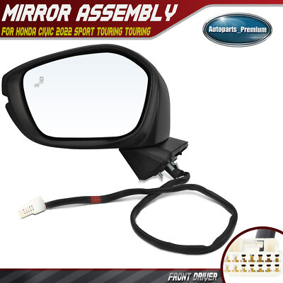 Left Power Mirror Manual Fold Heated w/ Blind Spot Signal for Honda Civic 22-24