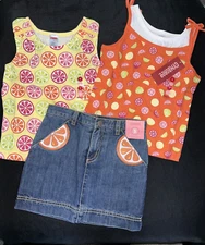 Kid Girl 5 Gymboree CITRUS Orange Slice COOLER Denim Skirt Skort Tank Top Shirt