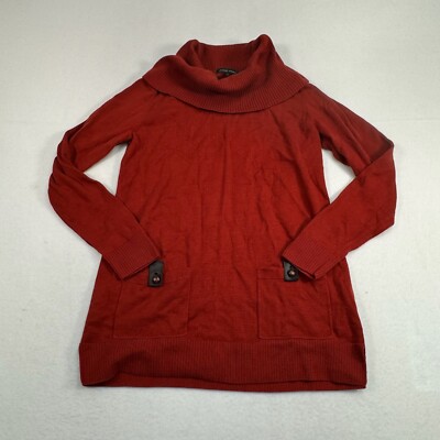 Jeanne Pierre Sweater Womens Small Orange Cowl Neck Rust Long Sleeve  Pockets