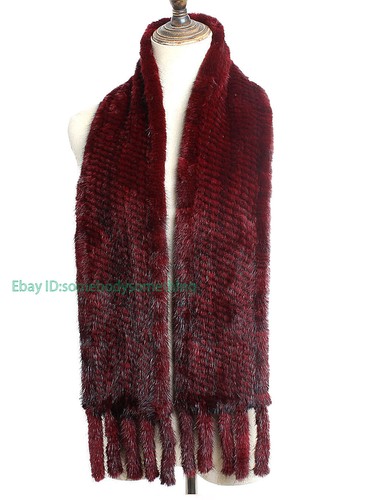 100% Real Mink Fur Long Scarf Women Hand Knitted Winter Warm Fur Shawl/Wrap HOT - Picture 13 of 25