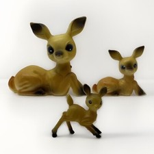 Vintage Big Eyes Hard Hollow Plastic Deer Family Lot of 3 Japan