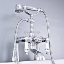Polished Chrome Deck Mount Clawfoot Bath Tub Faucet Set Handheld Shower atf766
