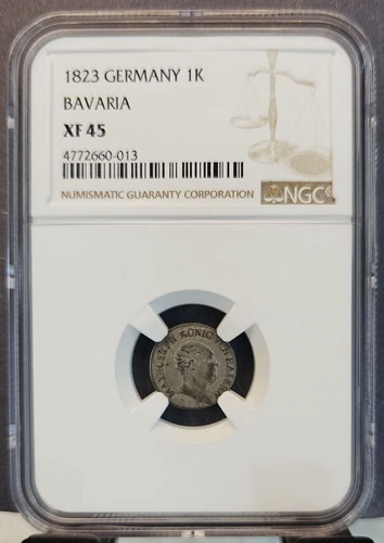 1823 GERMANY SILVER 1 KREUZER BAVARIA MAXIMILIAN IV NGC XF 45 HIGH GRADE 