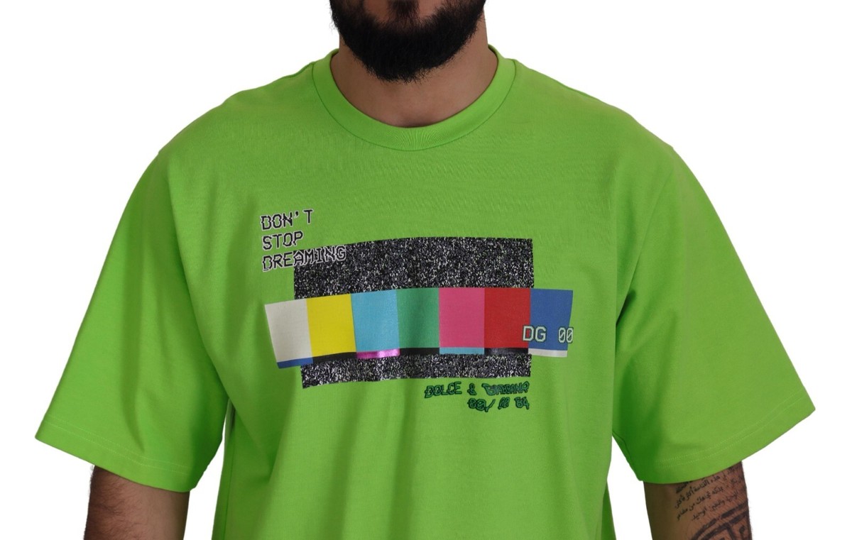 【DOLCE&GABBANA】フード付き チュール Tシャツ DOLCE & GABBANA T-shirt Green Dg Channel Print Crewneck IT54
