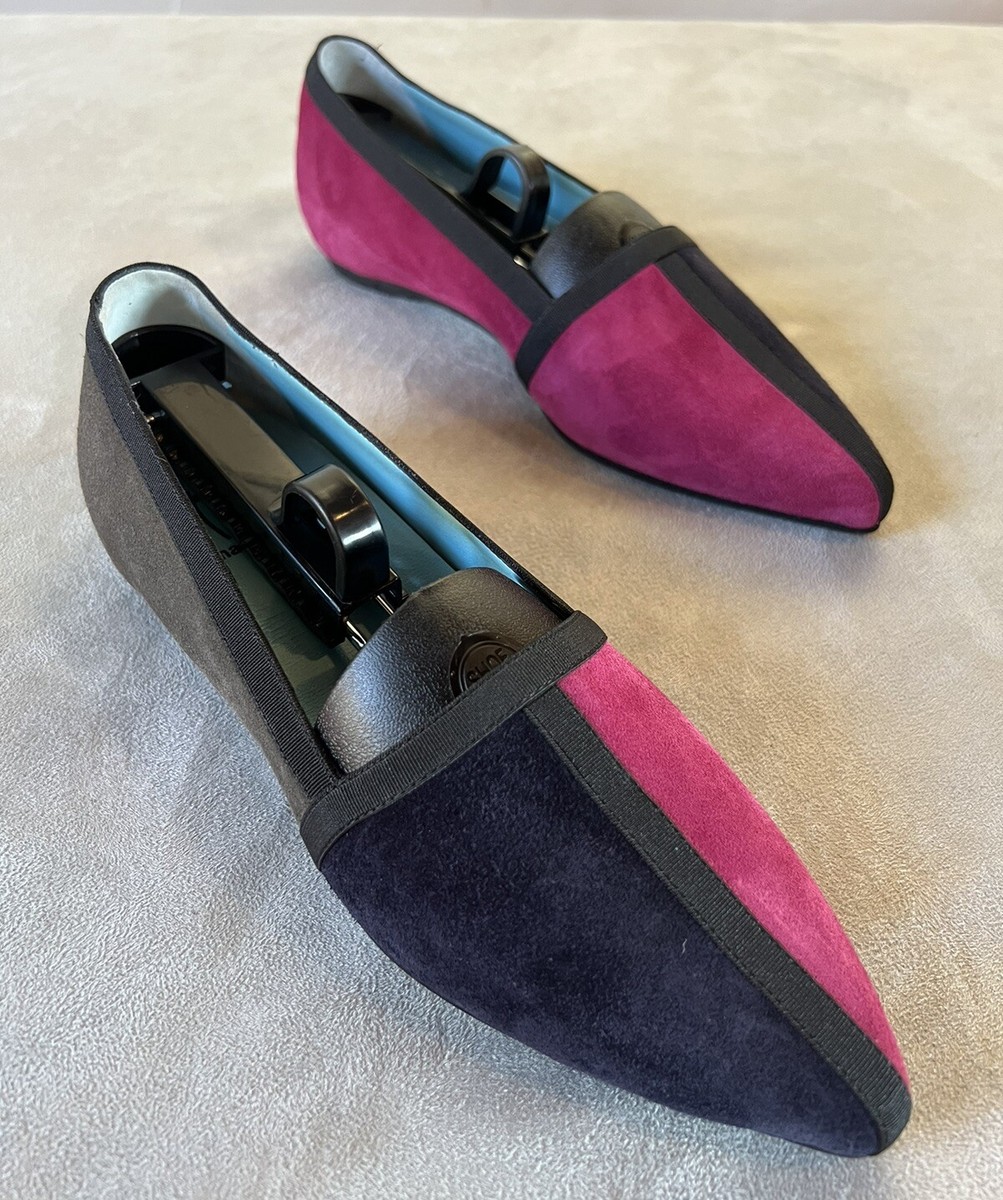 Pas de Rouge Burgundy Navy Blue Suede Ballet Flats Sz 36/5.5 New w/Dust Bag View 3