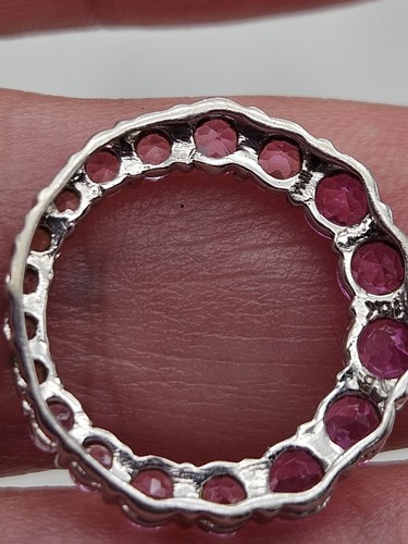 Vintage 10k White Gold Eternity Ombre Pink Gemstone Slide Circle Petite Pendant - Picture 6 of 14