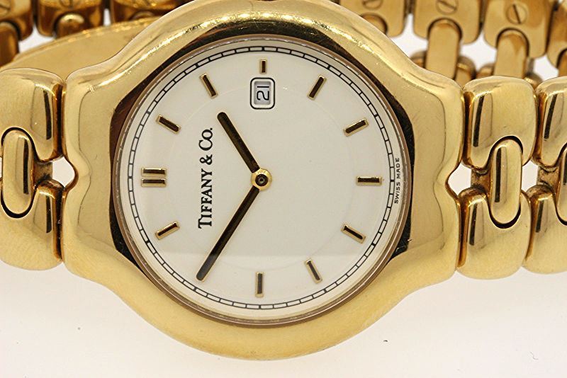 Tiffany & Co. Tesoro 34mm Mens 18k Yellow Gold White Face Watch