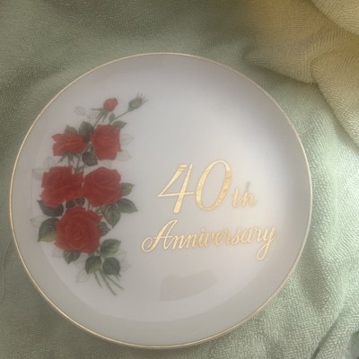 VNTG 40th Anniversary GOLD Rimmed Porcelain Celebration Plate  by Papel 9.5''