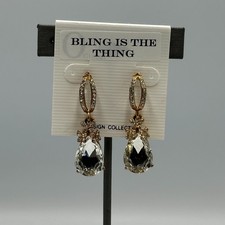 Teardrop Crystal Dangle Earrings Gold Tone Rhinestone Drop Sparkle Elegant