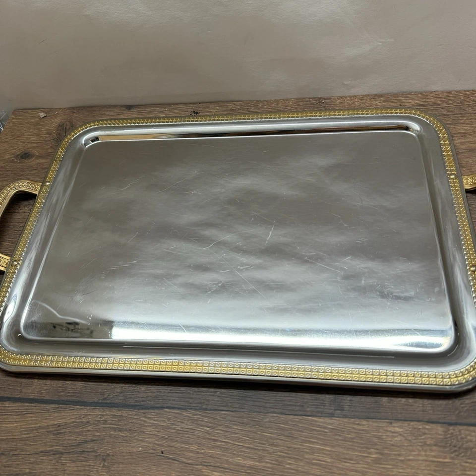 Metall Serviertablett mit Goldrand & Griffen - Bild 2 von 2