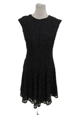 M&S Women's Dress Black Lace Mini Sequins Flippy Hem Zip Lined Short Party New
