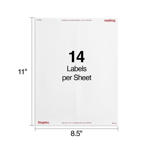 Staples Laser/Inkjet Address Labels 1 1/3" x 4" White 14 Labels/Sheet 489563 - Picture 3 of 5