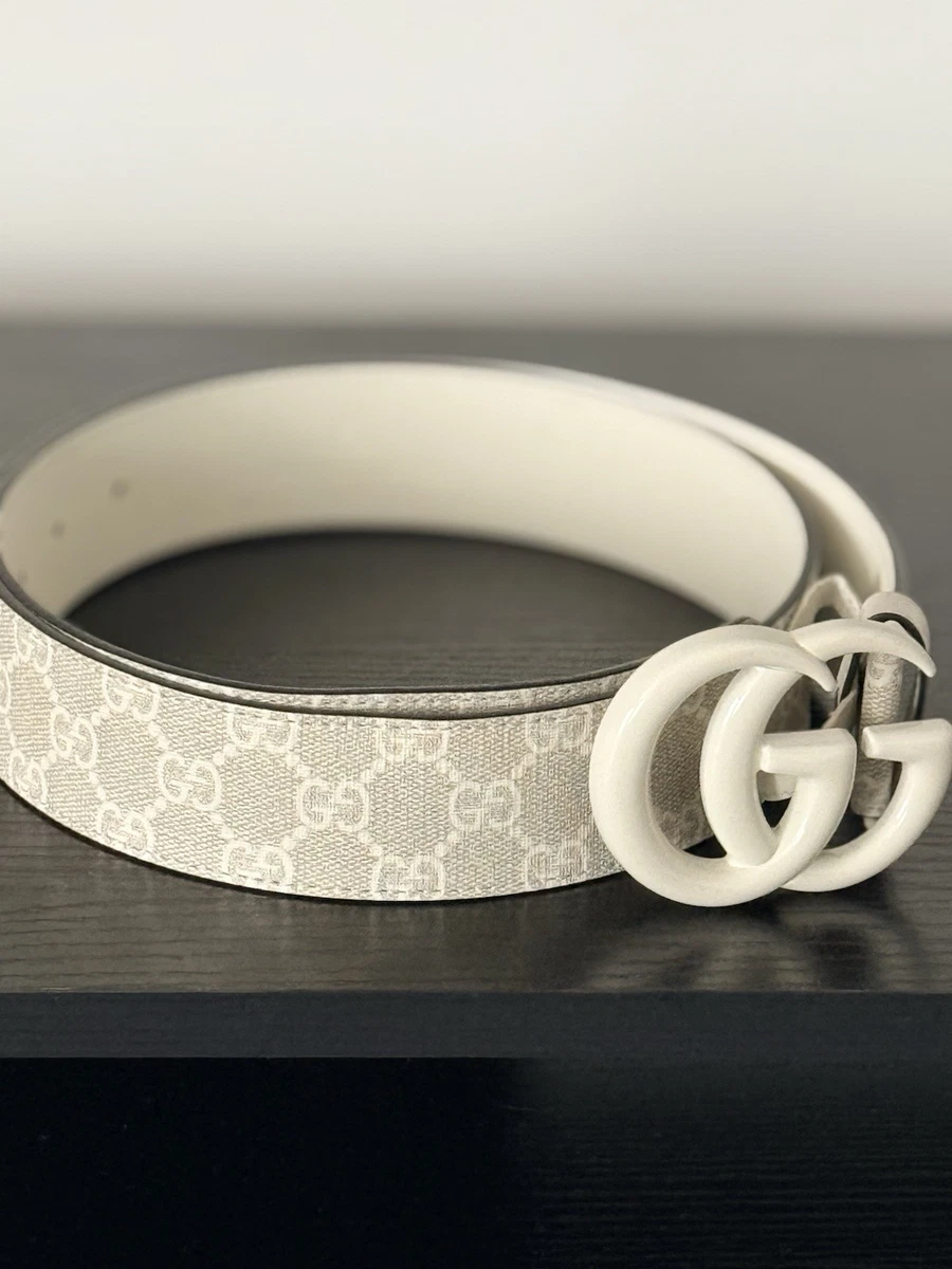 Authentic GUCCI White Womens Slim Leather Belt with Silver Buckle XS Small Gucci White Belts for Women for sale | eBay main image 2