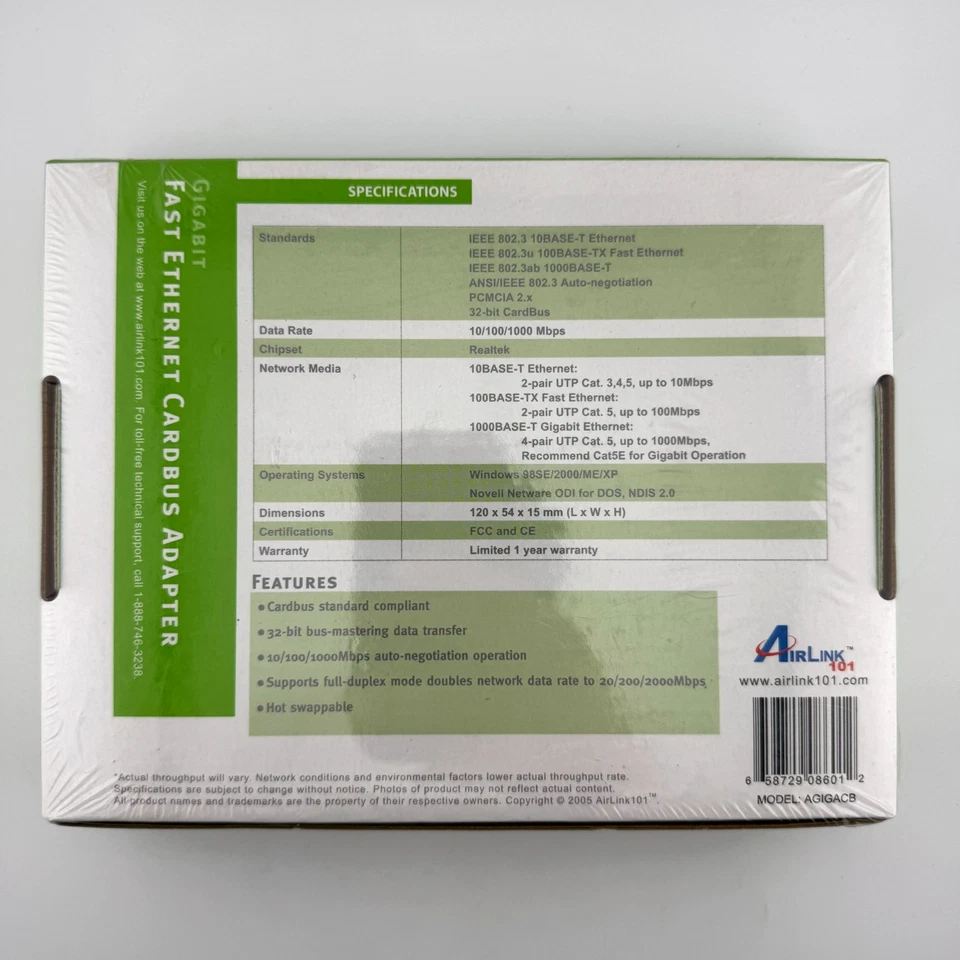 Airlink 101 Gigabit Ethernet Cardbus Ddapter AGIGACB - Image 4 of 4