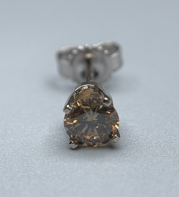 EINZELNER 14K Weißgold 0,36 kt ausgefallener brauner runder Diamant Ohrstecker