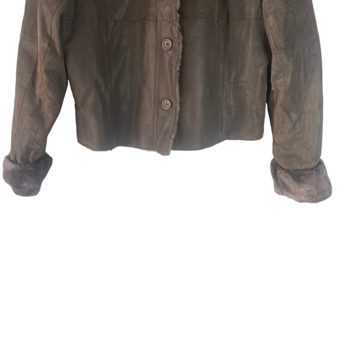 Roper Women's Size XL Faux Fur 100% Leather Brown Button Up Coat - Picture 4 of 12