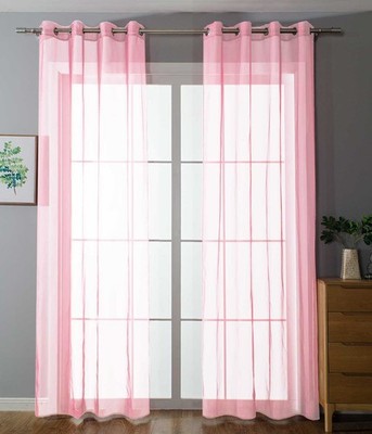 2er Pack Vorhänge Ösen uni transparent Voile Bleiband HxB 145x140 cm Hellrosa