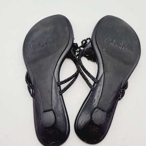 Cole Haan Sandals Size 7B Womens Black Beaded Slides Thong Kitten Heels - Picture 11 of 13