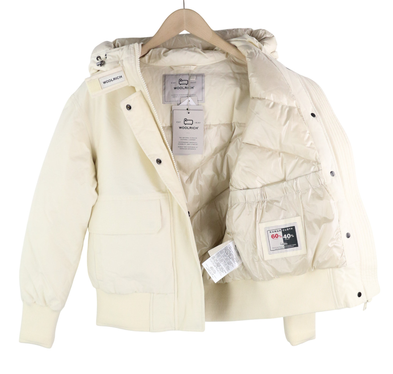 WOOLRICH Arctic Bomber Women's S Ramar Cloth Down Puffer Jacket Hooded RRP780 *
