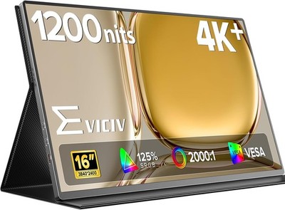 EVICIV Portable Monitor 4K 16 Zoll 1200 nits, UHD Tragbarer Bildschirm 125% sRGB