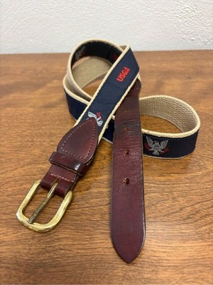 Vtg USGA Eagle Needlepoint Canvas Belt Cape Cod Mfg Golf Country Club Style L 38