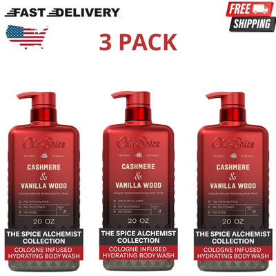 Old Spice Body Wash Cashmere & Vanilla Wood Men 20oz New, 3 Pack