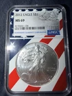 2012 American Silver Eagle ASE S$1 NGC MS69, US Flag Core