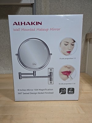 ALHAKIN Wall Mounted Makeup Mirror - 10x Magnification 8'' Two-Sided Swivel NEW