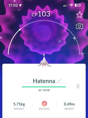 Shiny Hatenna Pokemon Gen8 Go Same/30 Day Galar Pokémon Nagasaki Hatterene