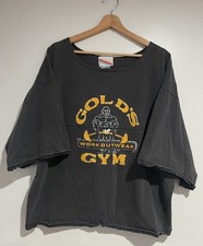 GOLDS GYM 90s Vintage Shorr Sleeve Tee Shirt Mens L/XL Black Faded Cropped