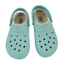 Crocs Womens Light Blue Fuzz Lined Classic Clog Size 7 Aqua Cozy Comfort 203591