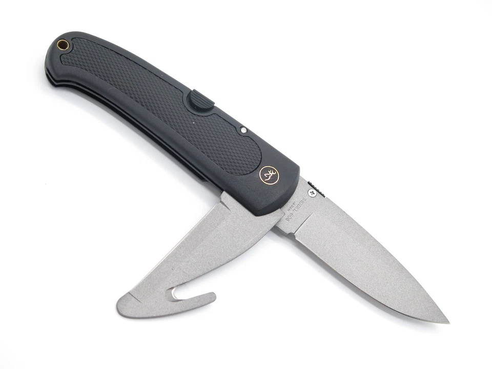 Винтажный складной охотничий нож Browning 608 Kodiak FDT Seki Япония черный гутхук - Изображение 3 из 4