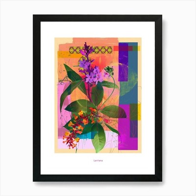 Lantana 3 Neon Blumen Collage Poste gerahmtes Wandbild Poster Leinwanddruck Bild
