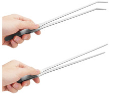 2PCS Long Aquarium Tweezers 10.6" Straight  Curved Reptile Feeding Tongs Set
