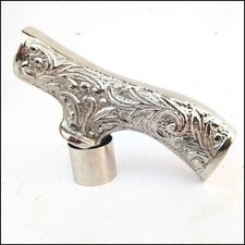 Elegant Sliver Finish Brass Engraved Head Handle For Wooden Walking Stick Cane