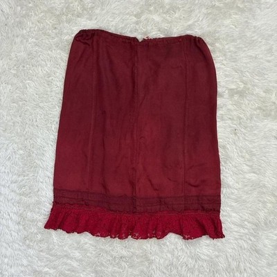 Goth Retro Boho Cottagecore Vampire Red midi skirt with lace trim