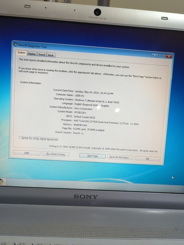 Sony VPCEE23FX laptop Turion P520 - 120gb SSD - 4gb Ram - Webcam - Wi-Fi -... - Picture 2 of 7