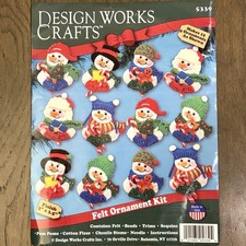 DESIGN WORKS CANDY CANE SNOWMAN FELT ORNAMENT KIT MAKES 12 OPEN COMPLETE 