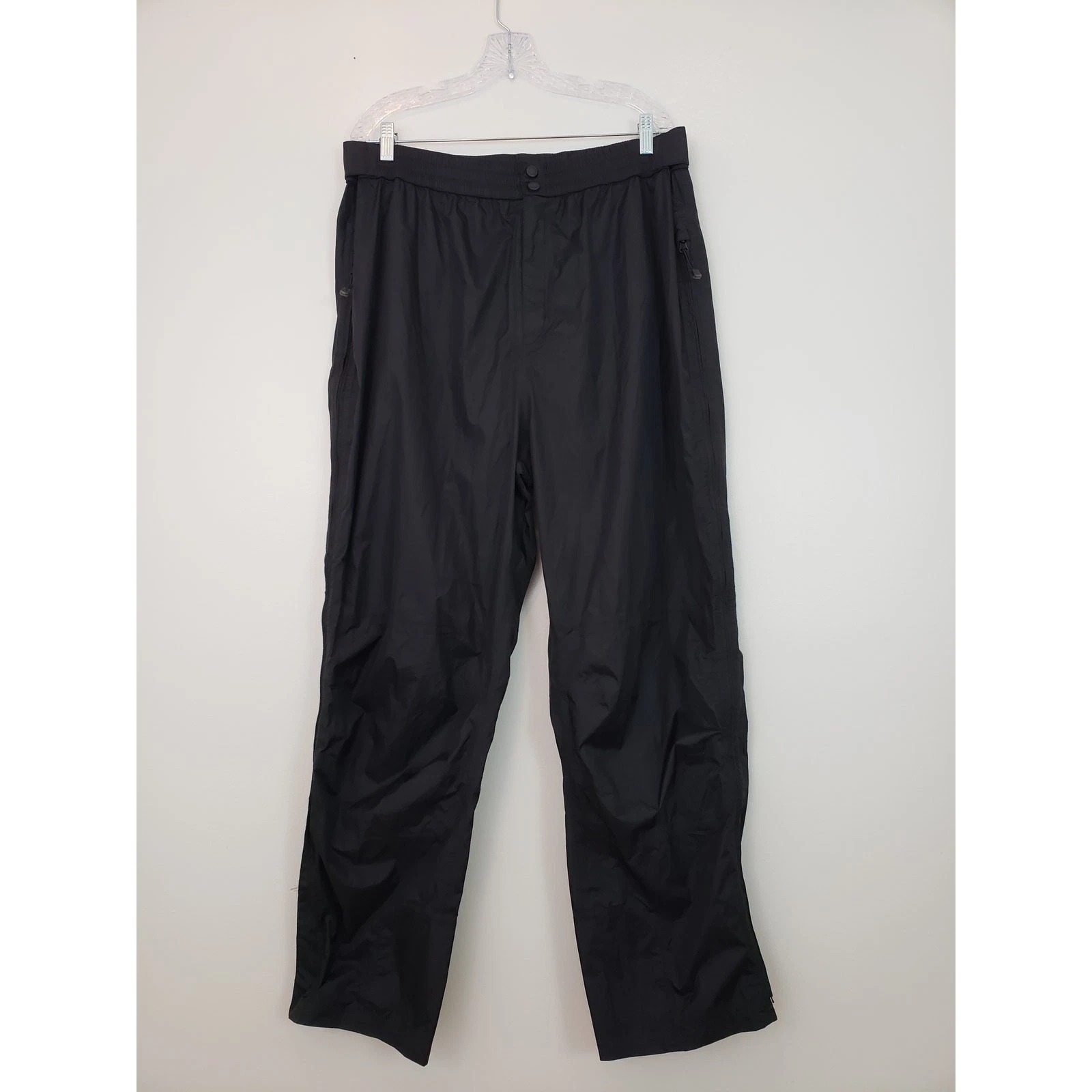 (Ju) Y2K Cabela's Rain Pants Mens 2XL Black Waterproof Side Zip Adjustable Waist