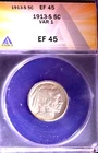 1913-S VAR 1 , BUFFALO NICKEL 5C , ANACS EF45