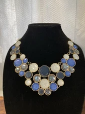 Vtg INC International Concepts Clear, White & Blues Gold Tone Statement Necklace