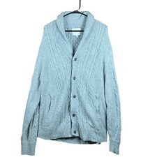 American Eagle Mens Sweater Gray Button Front Shawl Neck Knit Cotton Blend XL