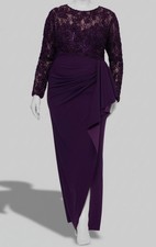 Xscape Women's Purple Lace Bodice Crew Neck Ruffled Skirt Gown Plus Sz 18W