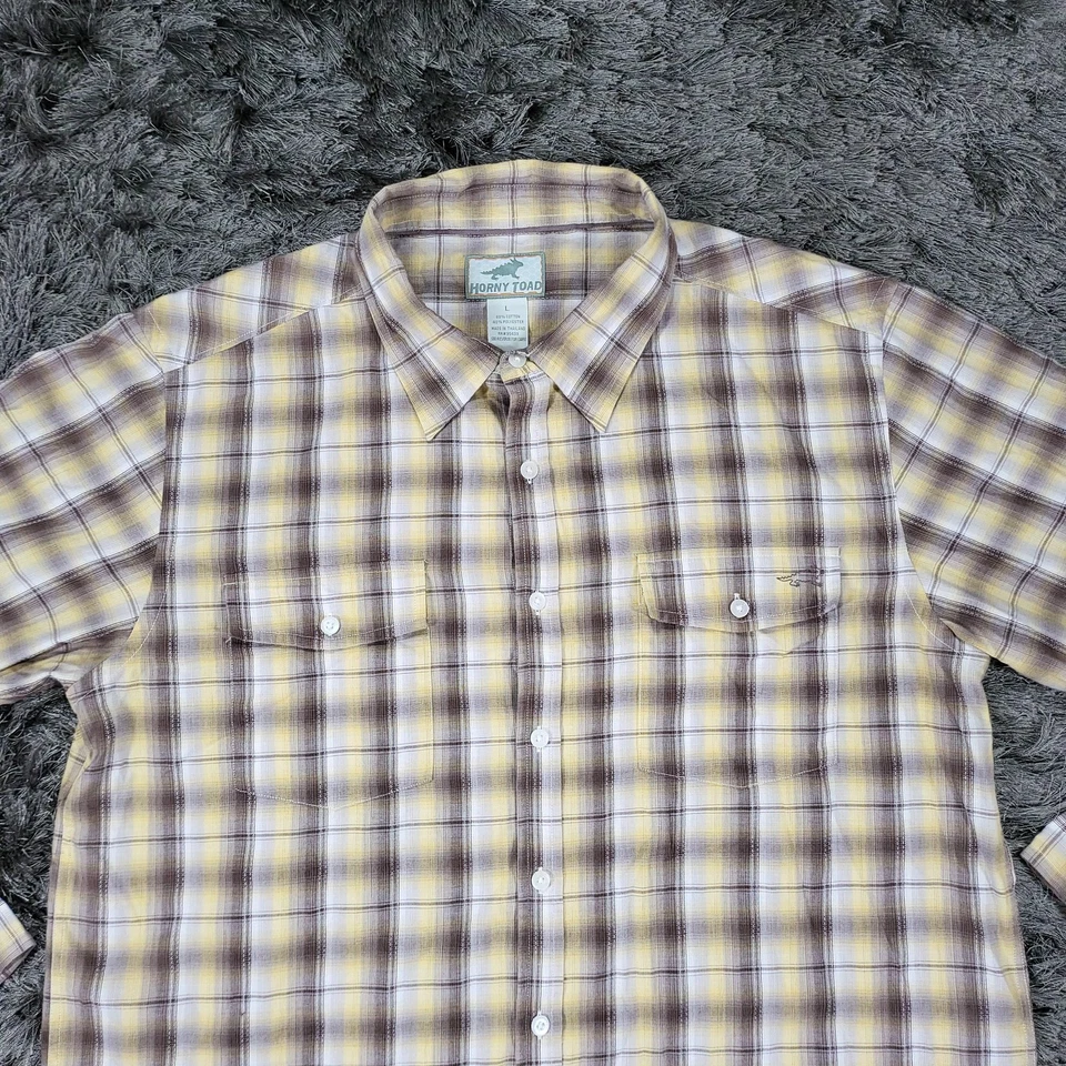 Horny Toad Shirt Mens Large Yellow Brown Plaid Button Front Long Sleeve Casual - Image 2 of 4