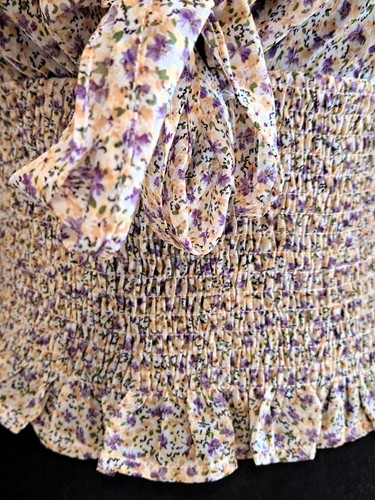 ALICE ELLE Long-Sleeved Shirred Top. Beige, Purple, Yellow. Size 6/8. Like New - Picture 2 of 3