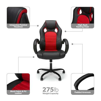 Essentials High-Back Racing Style Gaming Chair with Padded Arms by OFM