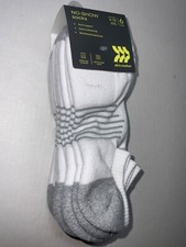 Men's No Show Socks 6 pairs White w/ gray Athletic All in Motion 6-12 arch Supp