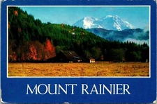 Mount Rainier WA Farm Field View Postcard Used (33041)